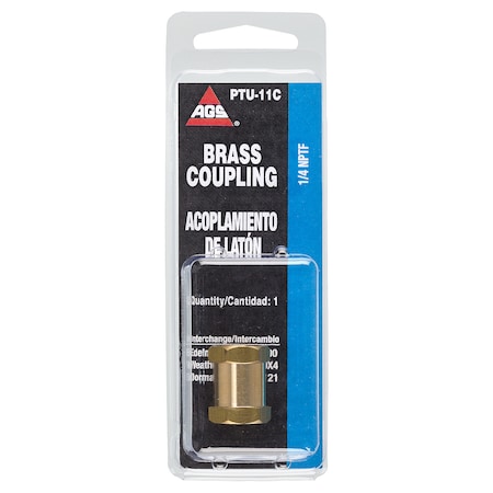 Ags Brass Coupling, Female (1/4-18 NPT), 1/card PTU-11C
